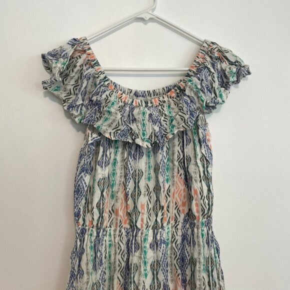 NEW NWT CHELSEA & THEODORE Flounce off the Shoulder Dress White Aztec Boho Mini - Picture 3 of 14